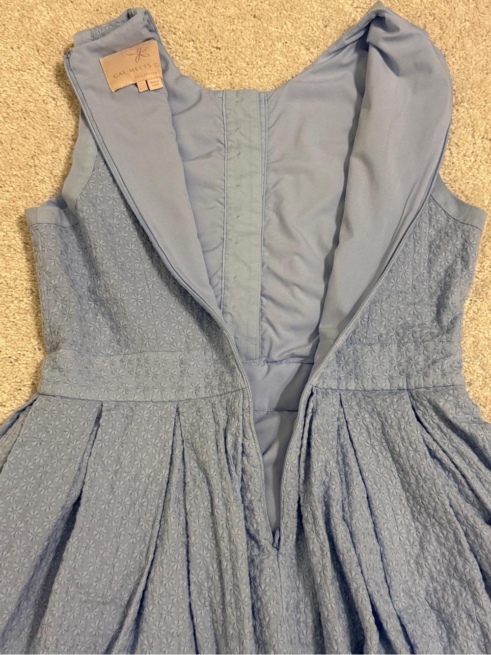 Gal Meets Glam Ellen Blue Sleeveless Pleated Dress - 100% Cotton - Size 6 - Picture 8 of 8